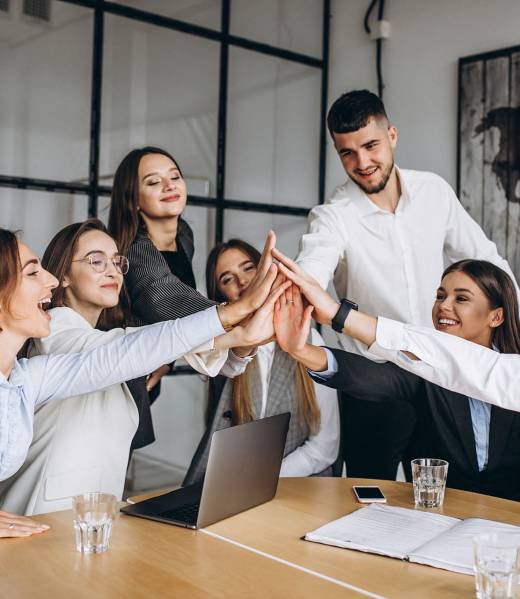 Group of people working out business plan in an office